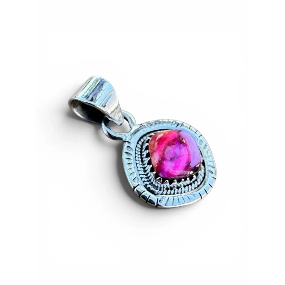 Kingman Pink Dahlia Turquoise Solid 925 Sterling Silver Pendant